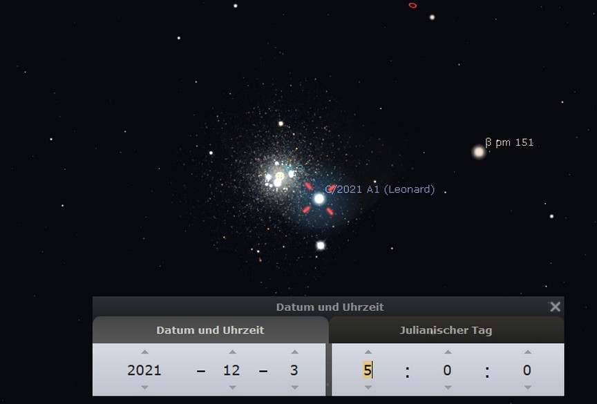 Komet Leonard bei M3 / Stellarium
